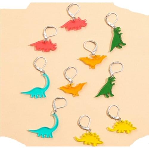 Funny Colorful Cute Acrylic Animal Dinosaur Brachiosaurus Pendant Hoop Earrings For Women Children Birthday Gift Jewelry