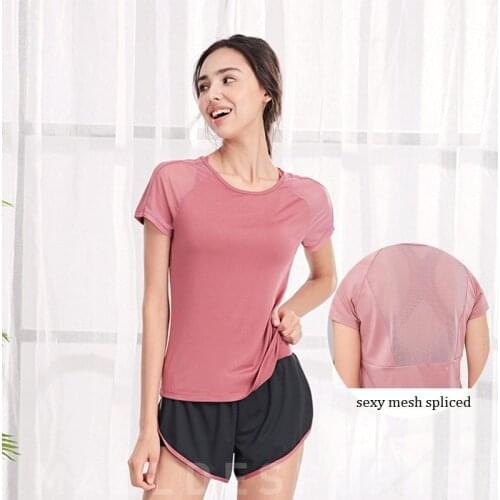 Women Sexy Mesh Thin Yoga Shirts Quick Dry Running Tops Loose Workout Gym Tees Female Fitness Sports T-shirts Soft Short Sleeve
