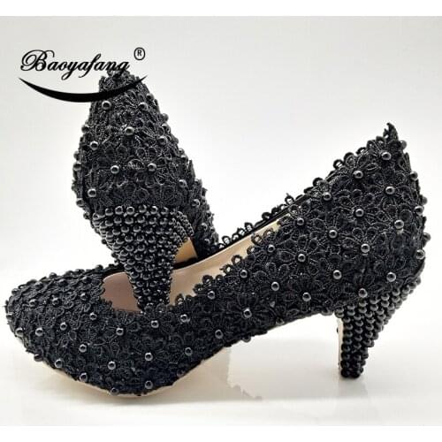 BaoYaFang New Royal Blue Lace Wedding shoes Woman 6cm heel ladies Pumps party dress shoes Bride fashion shoes big size 43-46