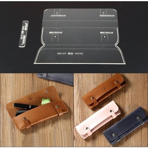 1Set Acrylic Leather Template Home Handwork Pen Bag Writing Case Leathercraft Sewing Pattern Tools Accessory 19*7*2cm