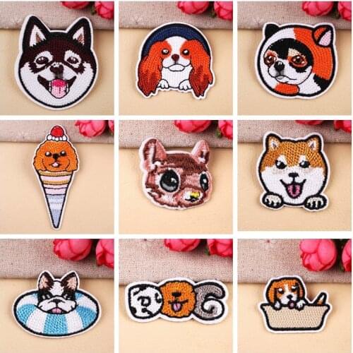 1PCS high quality Animal wholesale Iron on Dog Patches Embroidered Ice cream dog Patch Appliques for T-shirt Jeans Jackets Badge