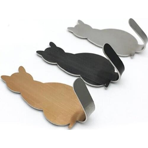 2PCS Cute Cat-shaped Wall Mount Key Holder Decorative Stainless Steel Hanger Keys Hanger Home Decor Hooks