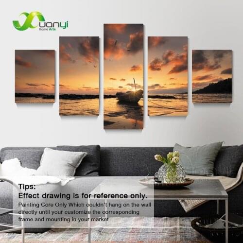 5 Panel Sunrise Boats Seascape Canvas Painting Poster Print On Canvas Wall Decor Sail Boat Painting Pictures For Office Unframed