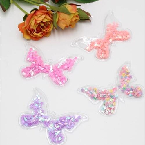 5pcs 7x4.5cm Random mix color Transparent Butterfly patch Sequins Flowing Appliques DIY Craft Handmade Decoration Accessories