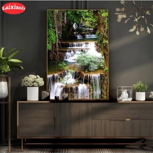 5D round Diamond Embroidery Natural scenery, waterfall Picture Diamond Painting Full Square Mosaic Cross Stitch Handmade Gift
