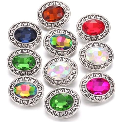 6pcs/lot New Snap Jewelry Oval 18mm Rhinestone Crystal Snap Button Fit DIY Leather 20mm 18mm Snap Button Bracelet Bangle