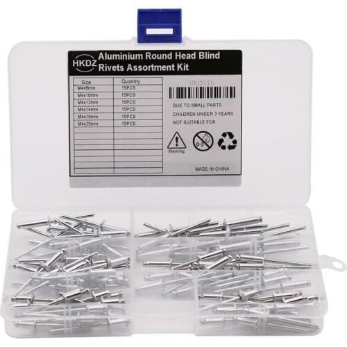 90PCS M4 Sliver Aluminium Round Head Blind Rivets L: 8-20mm Pop Rivets Assortment Kit