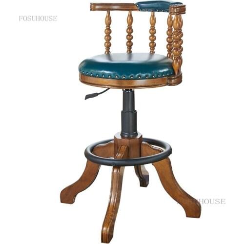 American Leisure Bar Chairs Solid Wood Bedroom Backrest Bar Stools Retro Household Furniture Lifting Rotating Bar Chair
