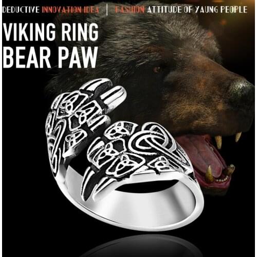 Beier 316L Stainless Steel Nose viking for men scandinavian Bear claw Warrior Slavic Runic Amulet Ring fasion jewelry LR590
