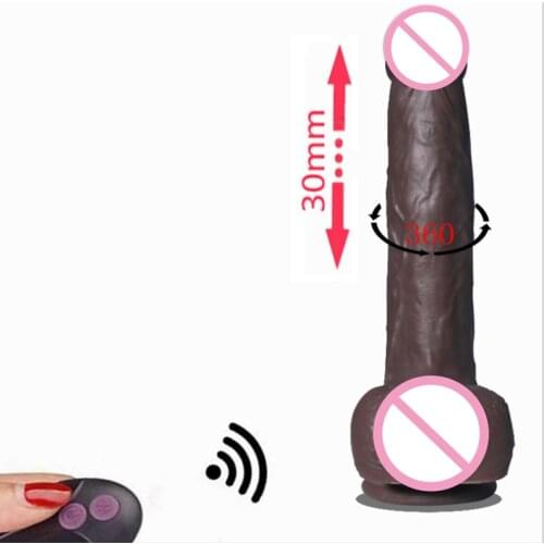 Wireless Remote Control Telescopic Realistic Dildo Vibrator Silicone Penis G-spot Stimulation Black Dildos Sex Toys For Women