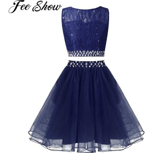 Kids Beaded Party Gowns Lace Flower Girls Suits Childrens Sleeveless Sequins Crop Top + Mesh Tutu Skirts 2Pcs Girls Outfits