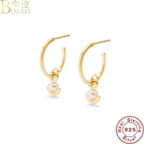 BOAKO S925 Silver Earrings For Women Fine Jewelry Vintage Pearl Pendiente Piercing Ohrringe Drop Earrings Brincos Aretes Party