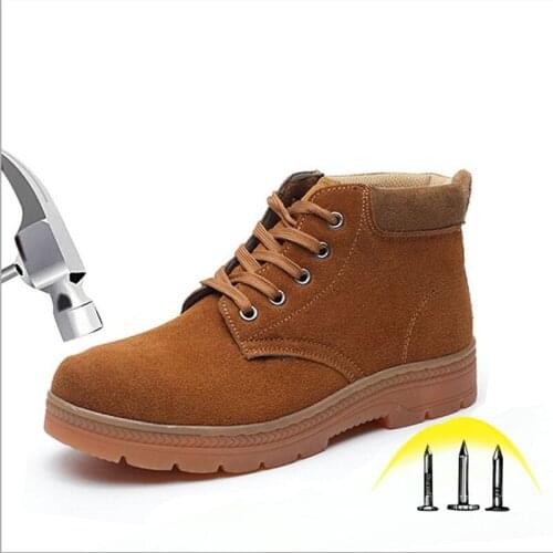 Cow muscle Sole Punctureproof Construction labor Boots Unisex outdoor men women Fleece cowhide steel Toe Cap work safety shoes