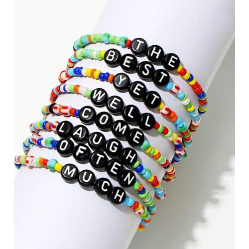 KOMi Colorful Personality Letters Bracelet & Bangle Set Words Star Beads Adjustable Bracelet for Women Hand Jewelry E0428