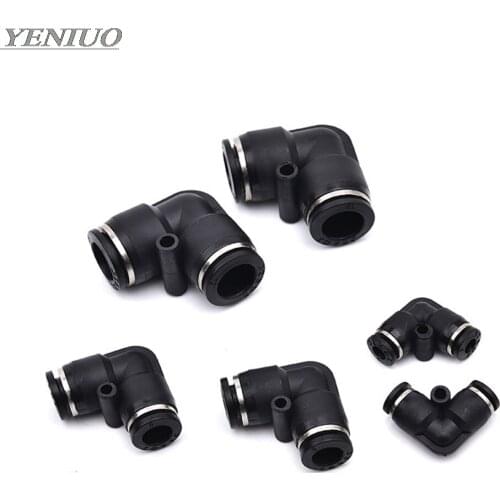 Black L Shaped Elbow 4mm to 16mm OD Hose Tube One Touch Push in Air Pneumatic Fitting Quick Connector Fittings Plastic Gas