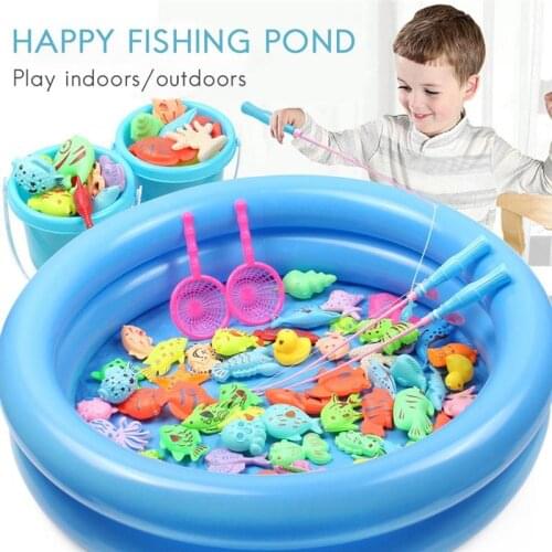 Children Magnetic Fishing Toy Set Fishing Inflatable Pool Fishing Baby Bathing Toy Parent-Child Interactive Educational Toy Gift