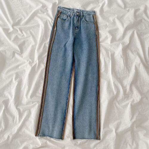 2021 New Vintage Jeans High Waist Spring Casual Streetwear Blue Femme Denim Trouser Sense Of Design Baggy Wide Leg Long Pants