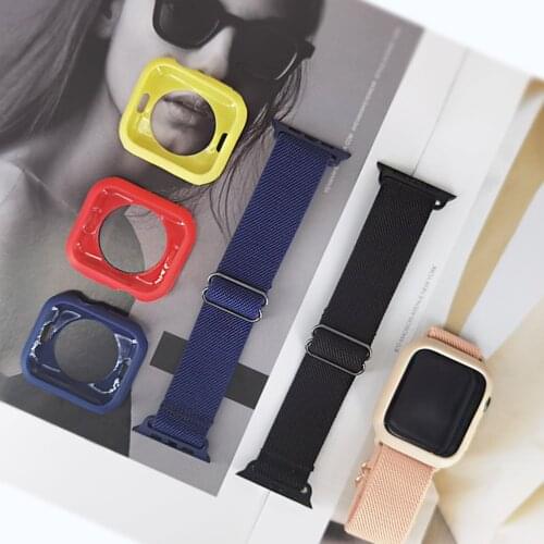 For Apple Watch SE Band smart watch Series 6 5 4 3 Nylon stretch elastic wristband+Case 40mm 44mm 38mm 42mm for iWatch bracelet