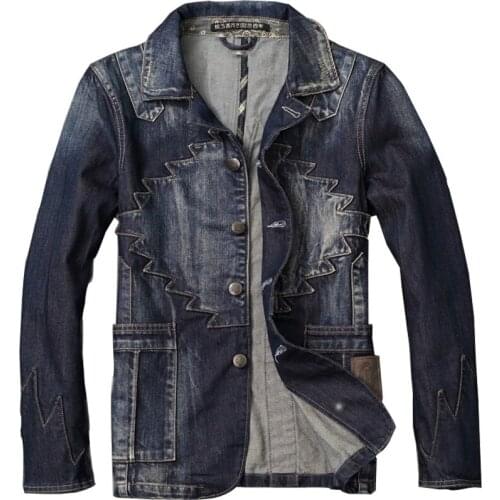 European Style Vintage Mens Suit Dress Biker Denim Jackets Coat Plus Size 3XL Mens Automotive Jeans Coats Chinese Overcoats