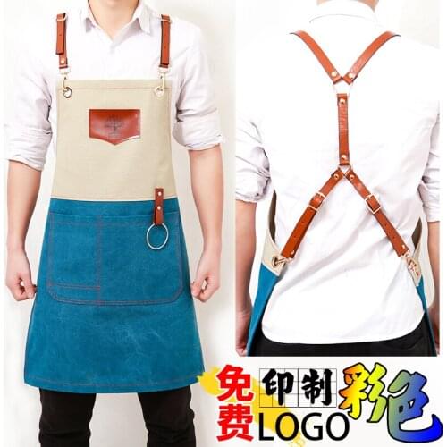 Apron denim Korean fashion Chinese restaurant creative hairdresser tea shop restaurant men and women overalls custom LOGO