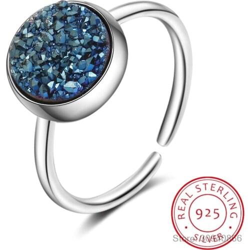 Round Kyanite Irregular Stone 925 Sterling Silver Rings For Women Adjustable Ring Bague anillos S-R466