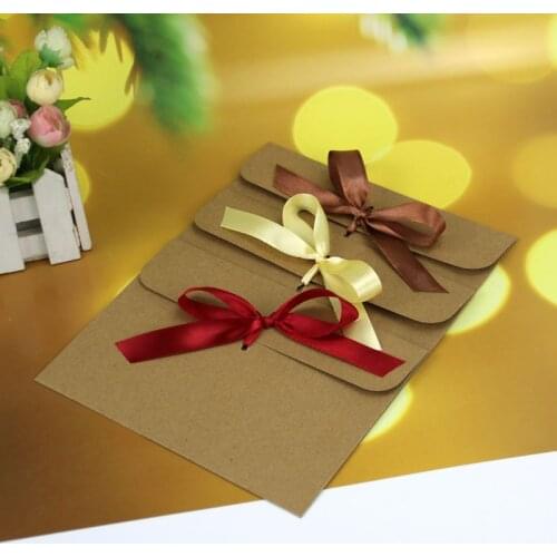 50pcs European Kraft Paper Envelope Multicolor Bow Greeting Card Message Gift Envelope Bag Envelope Letter Paper Bag