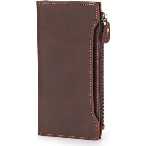 Genuine Leather Wallet For Men Women Vintage Cowhide Long Slim Zipper Clutch Wallets Purse With Card Holder Phone Bag Male