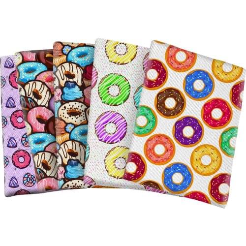 Nice Donut Food Pattern Printed Twill Fabric Polyester Cotton for Hair Bow DIY Handmade Materials 50*145cm