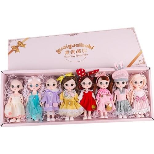 8pcs/set of 16 cm BJD Doll 13 Joint Movable 1/12 Princess Doll DIY Fashion Dress Up Birthday Gift Girl Toy Set Ornament Gift Box