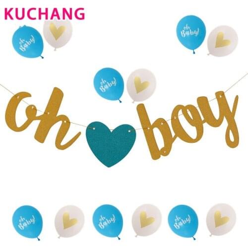 13pcs Its A Boy Its A Girl Printed Pink Blue Latex Balloons Flag Banner Kids Birthday Party Decorations Baby Shower Supplies