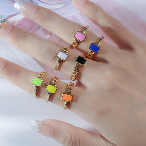 Fashion INS Chain Ring Candy Color Copper Drop Oil Texture Rings Retro Irregular Geometric Open Ring for Women Party Jewelry