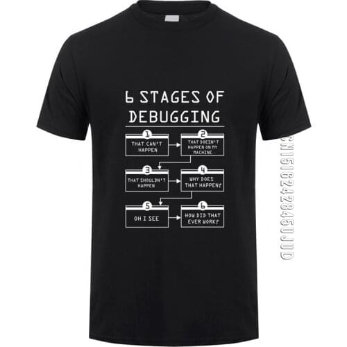 6 Stages of Debugging T Shirts Men Cotton O-neck Short Sleeve Tops Tee Bug Coding Computer Programmer Man T-shirt
