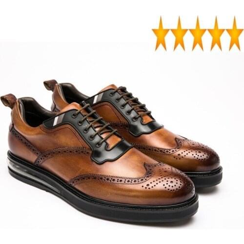 Mens 2021 New Wing Designer Tip Brogue Business Casual Work Genuine Leather High Quality Autumn Man Lace Up Platform Shoes