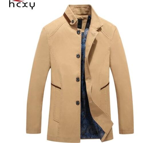 HCXY High quality 2019 Autumn New Mens Cotton Washed Jackets Coats Men 100% Cotton Male Trench Coat Outwear Man Solid Color