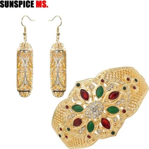 SUNSPICE-MS Gold Color Morocco Wedding Earring Bangle Sets Long Drop Earrings Resin Bracelets Indian Bridal Gilding Jewelry Gift