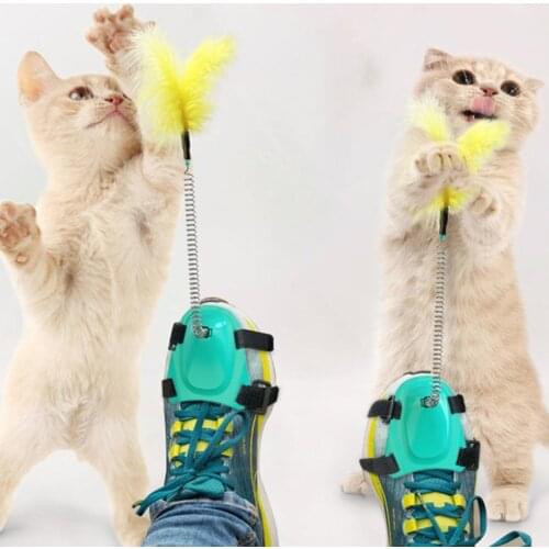 New Feather Cat Interactive Toy Resilient Unique Design Durable Cat Toy Foot Funny Cat Stick Spring Funny Cat Stick Pet Toys