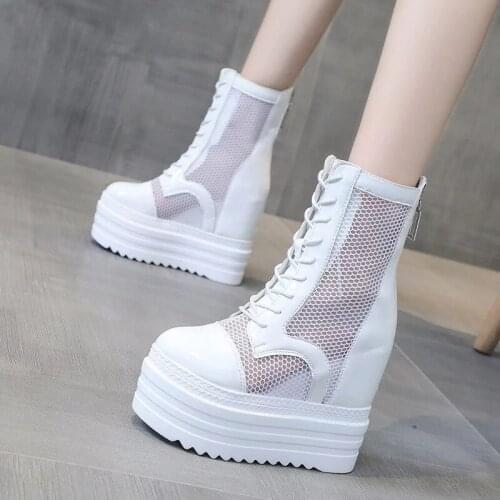 Height Increased Girl 2021 Summer Cool Boots Women Hollow Soft Shoes Ankle Boots For Women White Black Women Summer Boots Mujer