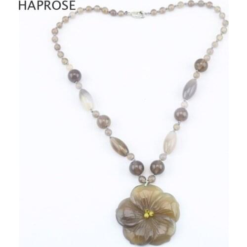Natural agate plum pendant necklace round beads beaded gray agate sweater necklace lobster clasp necklace dinner gift
