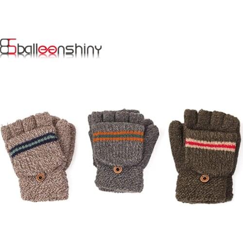 Balleenshiny Winter Accessory Freely Switch Gloves To Mittens Boys Convertible Fingerless Gloves Warm Knitted Flip Top Mittens