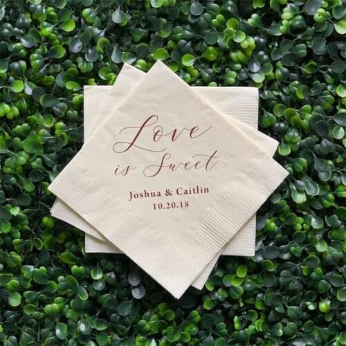Personalized Wedding Napkins - Love is Sweet , Rehearsal Dinner, Engagement Party, Custom Bar Napkins, Custom Wedding Napkins