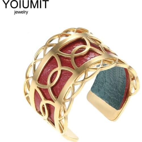 Cremo Gold Adjustable Bague Acier Inoxydable Femme Interchangeable Leather DIY Jewelry New Simple Cuff Finger Rings