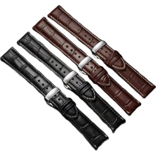 Genuine Leather Watchband Butterfly Buckle Bands Bamboo Bracelet Brown Watch Strap 14mm 16mm 18mm 20mm 22mm Black