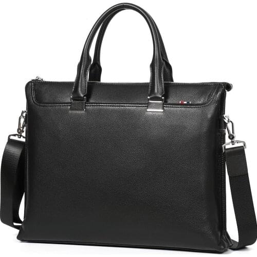 Luxury brand design cowhide men business bag briefcase natural cowskin laptop office bag black handbag man shoulder bolso hombre