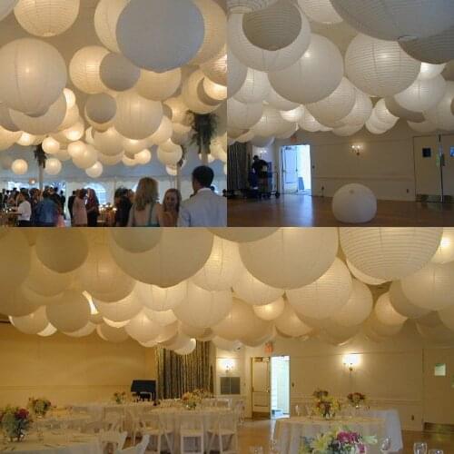 30pcs/Lot White Round hanging Paper Lantern Craft DIY Wishing lampion Holiday Supplies Wedding Event Party Halloween Decorations