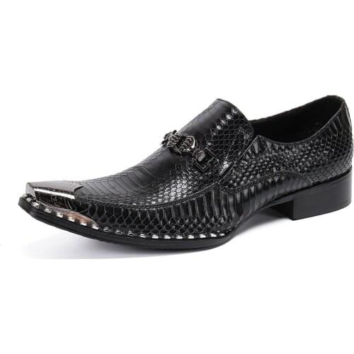 Summer Casual New Mens Classic Fashion Shoes Personalized Pointed Crocodile Pattern Cowhide Leather Lazy Metal Toe Mens Shoes