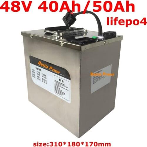 Waterproof 48V 50Ah Lifepo4 48v 40AH battery BMS for 2000w Scooter bike tricycle boat backup power +5A charger