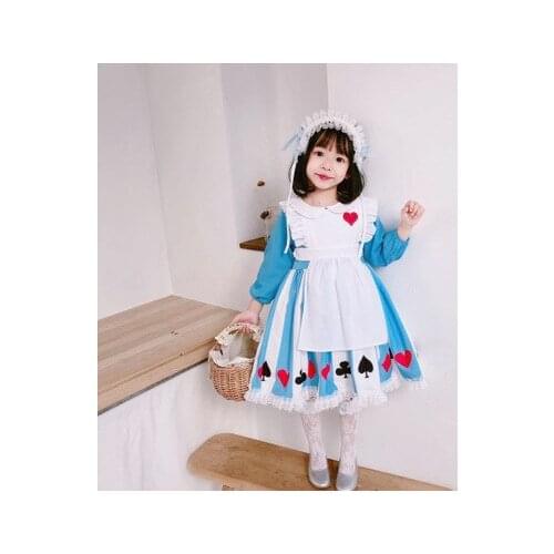 Explosion models Halloween new girls wind long sleeve two-piece Alice girls baby princess dress maid children dress