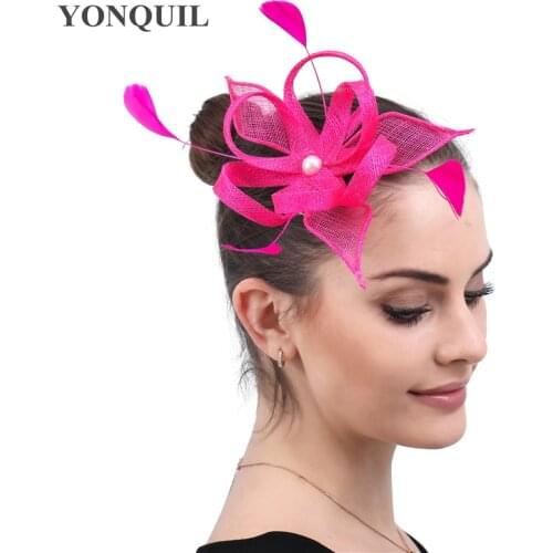 Hot Pink Sinamay Party Fascinator Hats Headwear Hair Clips Women Ladies Elegant Show Race Event Hair Accessories With Headbands