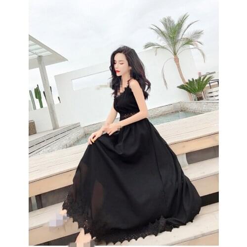 ZC2021 2020 New summer show thin womens Long paragraph fashion sexy off-the-shoulder beach chiffon dress cheap wholesale