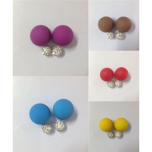 New Fashion jewelry double sided full rhinestone 16MM pearl Frosted matte stud earring gift for women girl mix color wholesale